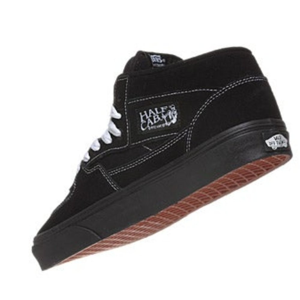 VANS HALF CAB BLACK/WHITE STITCH (TC6D) KIDS PROFESSIONAL SKATE BOARD SHOE